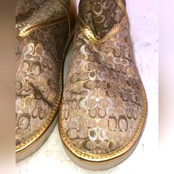 Coach Womens Nikole A7265 Gold Signature Print Round Toe Snow Boots Size 7 B - Picture 6 of 9